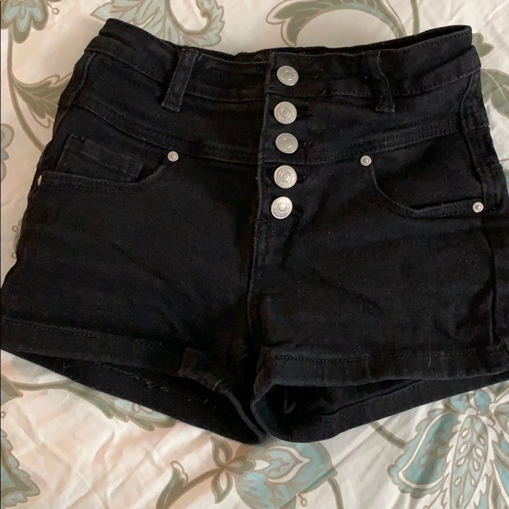 black high-waisted jean shorts